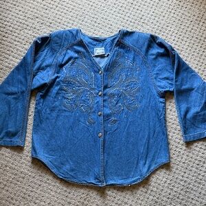 Vintage Monique Fashions Bedazzled Denim Blouse Size 16